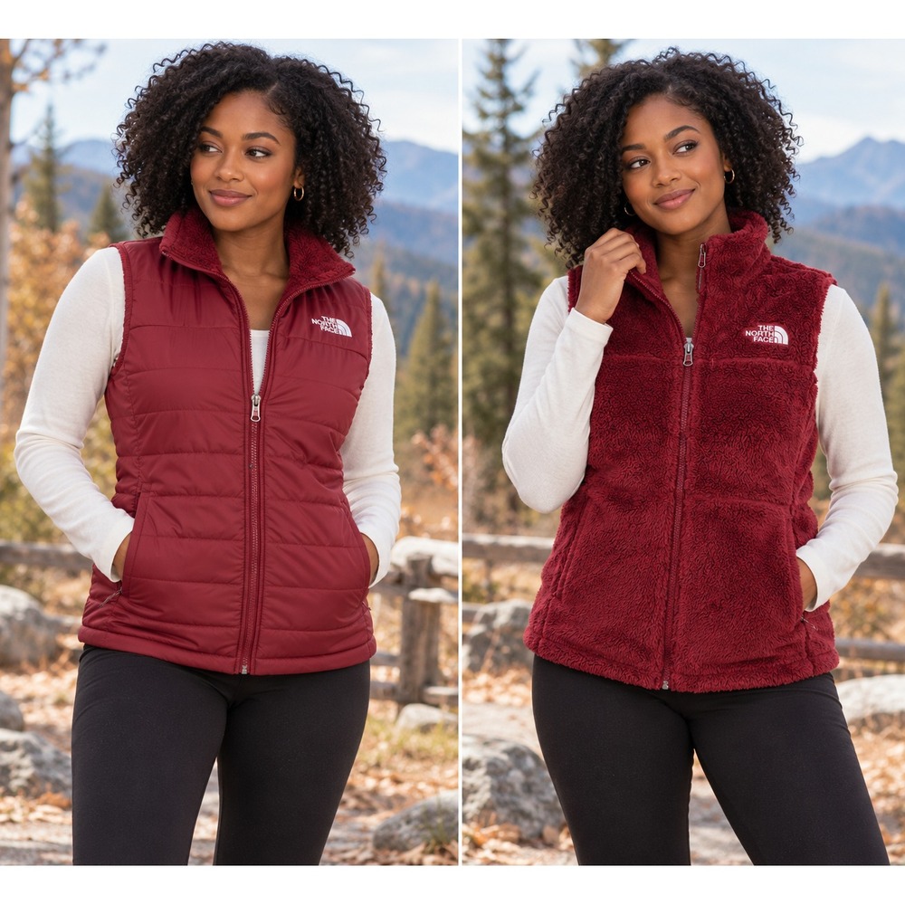 The North Face Cozy Mossbud Insulated Reversible Vest Cordovan Fleece Zip Small